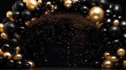 Wall Mural - Arch of black and golden balloons. Mock up for Black Friday or other holiday 3d background	

