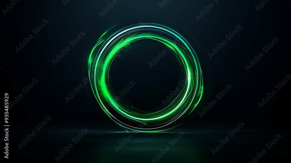 Soft glowing neon green circle on a dark background, with a smooth ...
