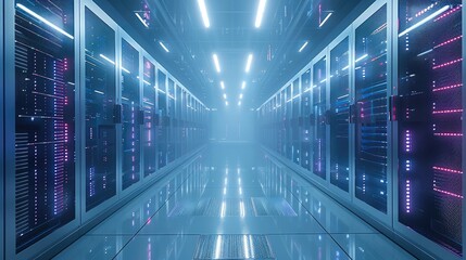 Fototapete - A big data cloud computing data center. Generative AI.