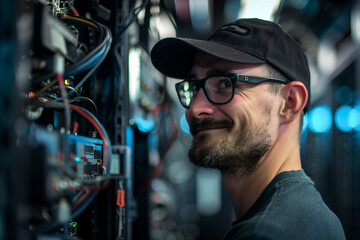 Wall Mural - Portrait of a smiling factory worker generative AI