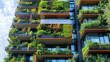 Wall Mural - Green walls on apartment buildings, improving air quality and fostering community pride, flora living environment communities, vertical gardens 