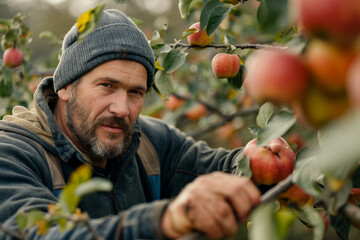 Harvest time season people gathering grain fruit vegetables farm plants field, Generative AI