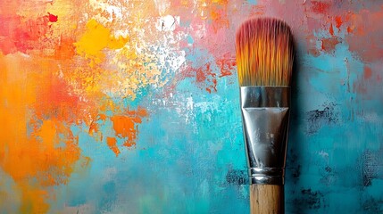 Poster - Abstract artistic painting on canvas Brush and colors on the table : Generative AI