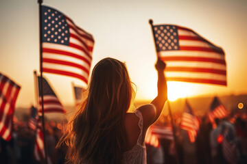 Happy american people citizens celebration national flag day, Generative AI photo image over usa stripes stars