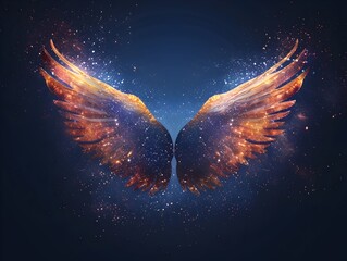 Wall Mural - celestial wings of cosmic radiance glowing starlike patterns on a black background