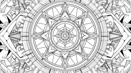  An elaborate coloring book illustration with geometric patterns, perfect for adults and children who enjoy detailed and symmetrical designs.