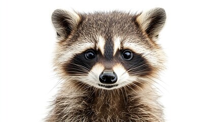 Poster - Portrait of a cute funny raccoon closeup isolated on a white background : Generative AI