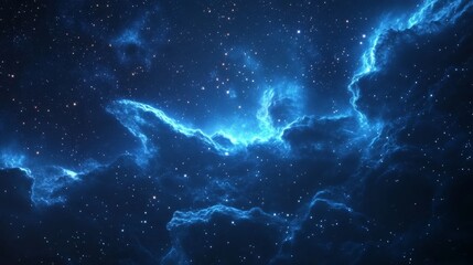 Wall Mural - 3D rendering of a beautiful blue starry sky background with many stars and nebulae in deep space.