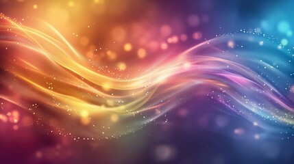 Abstract background with colorful wavy lines and bokeh lights.