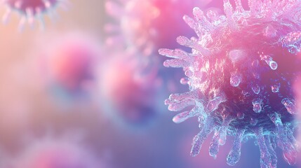 Aufkleber - Close up view of a detailed textured monkeypox virus cell surrounded by a muted gradient background with ample copy space on the right side  This conceptual conveys the medical scientific