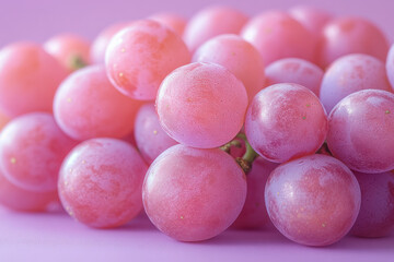 Poster - A cluster of ripe grapes, isolated on a soft pastel purple background, symbolizing the essence of winemaking,
