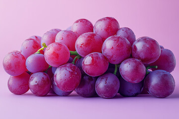 Aufkleber - A bunch of freshly harvested grapes, isolated on a pastel lavender background, representing the beginning of winemaking,