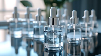 Poster - Transparent skin care products essence dropper utensils Scientific skin care : Generative AI