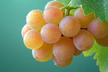 Aufkleber - A bunch of grapes on a vine, isolated on a pastel green background, representing the growth stage in winemaking,