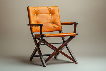 Poster - A directorâ€™s chair, isolated on a pastel cream background, capturing the authority and vision behind the camera,