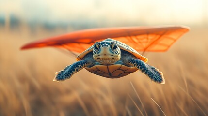 Funny turtle flying on hangglider : Generative AI