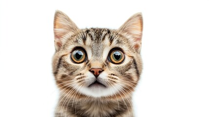 Poster - Portrait of a surprised cat Scottish Straight closeup isolated on white background : Generative AI