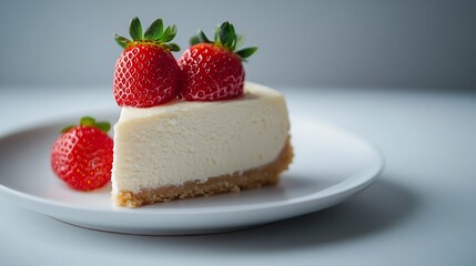 Aufkleber - Tasty cheesecake with strawberry on white background : Generative AI