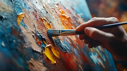 Poster - hand of artist with brush painting picture art creativity artistic and artwork painting concept : Generative AI