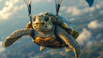 Funny turtle flying on hangglider : Generative AI