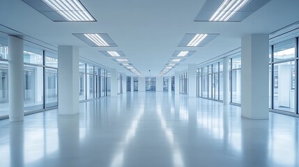 Poster - Interior of modern empty office buildingOpen white ceiling designCool tone : Generative AI