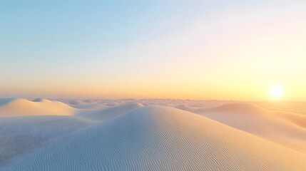 44. Stunning 3D visualization of a serene desert landscape with expansive dunes and a clear sky, isolated on a clean backdrop