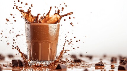 Poster - Glass of Chocolate drinks with splash isolated on white background : Generative AI