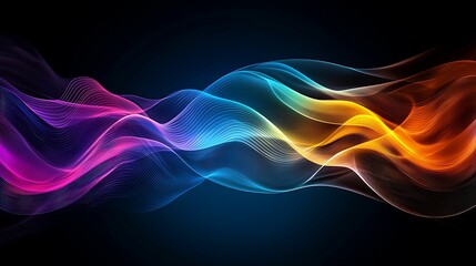 Canvas Print - Digital waves made of particles, flowing smoothly in a gradient of cool to warm colors, copy space for text,