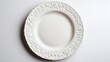© The Little Hut - Empty vintage porcelain plate cutout Textured white dish with a floral pattern isolated on a white background Beautiful tableware crockery for food design Crockery concept Front view : Generative AI
