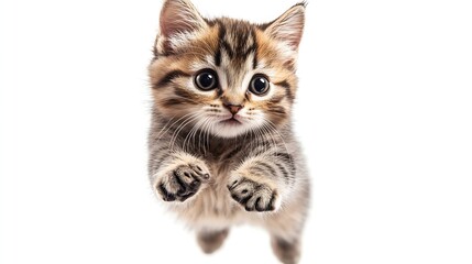 Poster - Striped Scottish kitten pure breed jumping isolated on white : Generative AI