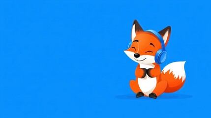 Sticker - A playful fox rocking headphones, lost in music, adds charm and vibrancy to this modern, whimsical artwork.