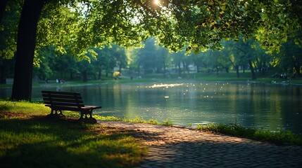 Poster - Nice city park by the lake : Generative AI