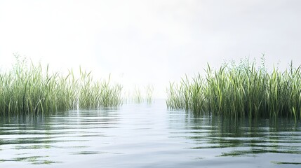 38. Detailed 3D visualization of a serene marshland with reeds and reflective waters, isolated on a smooth backdrop