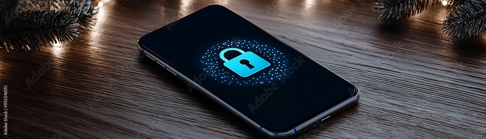 Glowing blue lock icon hovering over a modern smartphone on a dark ...