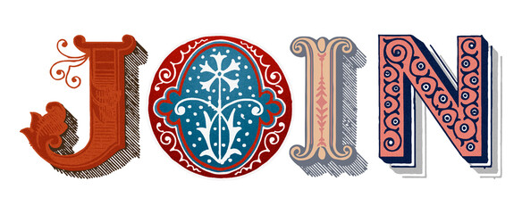Leinwandbilder - Join word png antique victorian font typography