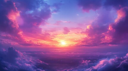 Poster - Beautiful Landscape Background Sky Clouds Sunset Oil Painting View Wallpaper Landscape Light Colours Purple Anime style Magic and Colorful : Generative AI