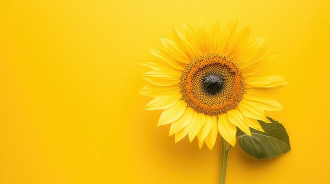 Bright yellow background with a sunflower in full bloom, centered and radiating cheerfulness