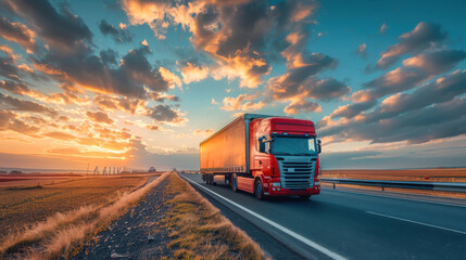 Wall Mural - truck on road logistic concept