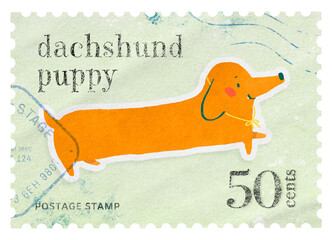 Poster - Dachshund png post stamp sticker, transparent background