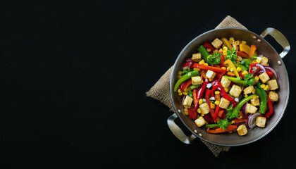 Wall Mural - Tofu Stir Fry with Peppers and Corn in a Wok