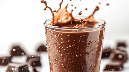 Poster - Glass of Chocolate drinks with splash isolated on white background : Generative AI