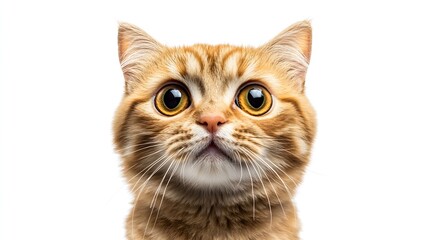 Poster - Portrait of a surprised cat Scottish Straight closeup isolated on white background : Generative AI