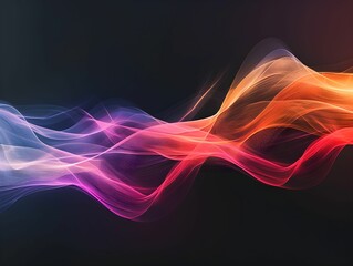 Poster - Vibrant abstract waves of colorful light flowing smoothly against a dark background at a digital art exhibition in the evening