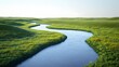 © Mr image - 2. Detailed 3D depiction of a tranquil river winding through a vibrant meadow, rendered on a clean, isolated backdrop