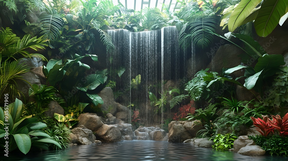 4. Lush 3D tropical rainforest scene with exotic plants and cascading ...