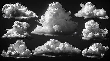 Wall Mural - ethereal white clouds on black background - versatile design element for graphics and compositions
