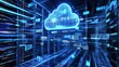 © Inkreatif - Cloud computing concept with servers and data in the background.