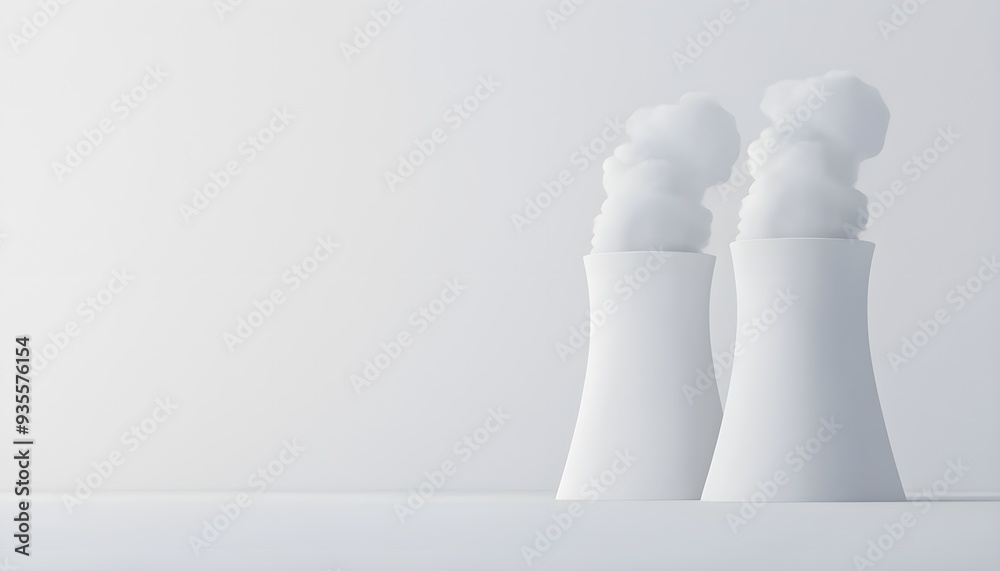 Realistic 3D representation of a nuclear power plant, featuring key ...