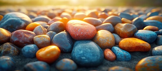 Wall Mural - Smooth River Stones in Warm Sunlight