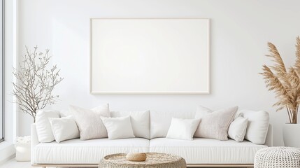 Poster - Vintage living room with a blank poster on the wall, inviting design possibilities, elegant decor, warm ambiance, showcasing a timeless aesthetic.
